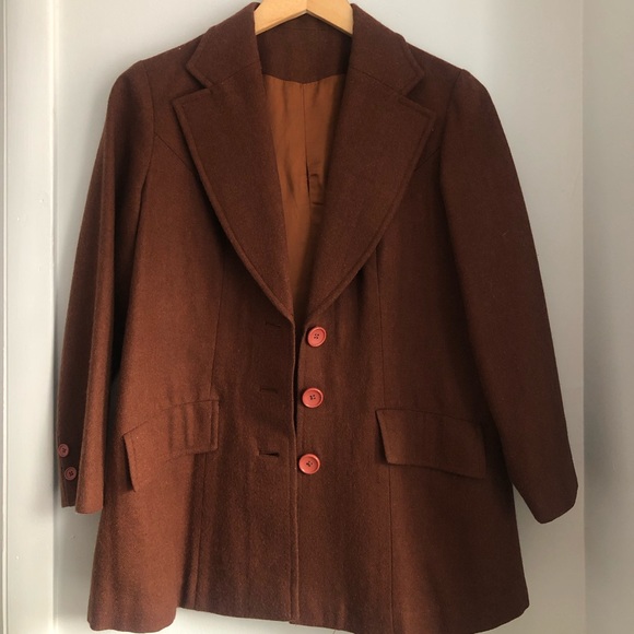 VINTAGE 70s Brown Wool Blazer - Picture 2 of 3